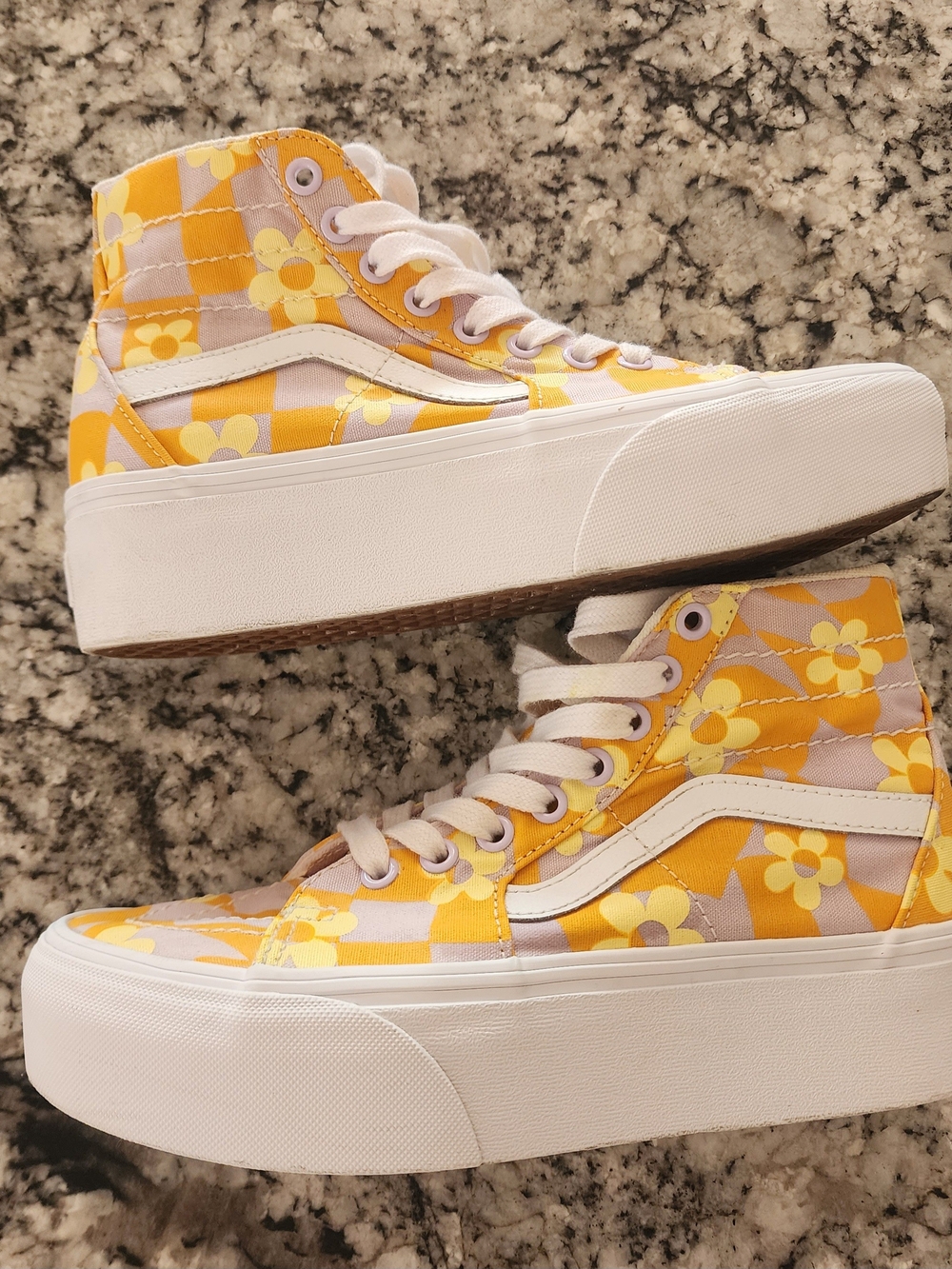 Vans Yellow Floral High-Top Platform Sneakers